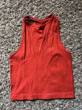 Free People Sleeveless High-Neck Tank Top in Coral Red